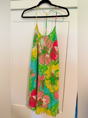 Lilly Pulitzer Vintage silk dress. Pink, Green and Yellow Tropical, size medium